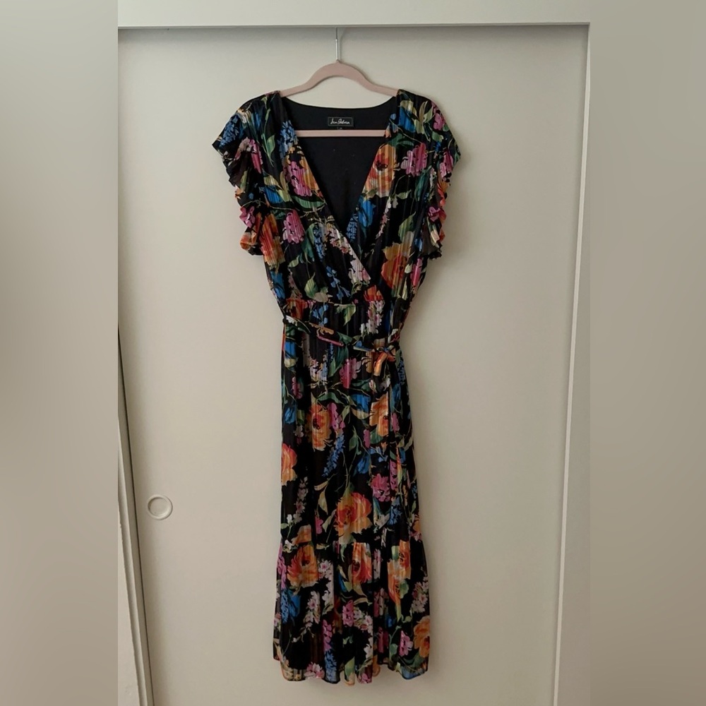 Sam Edelman Orange and Pink Pleated Tiered Maxi Dress